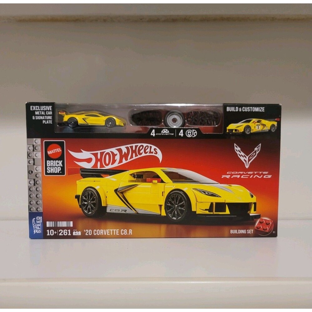 Mattel Hot Wheels Brick Shop Corvette C8.R 261pc Building Set JKR19